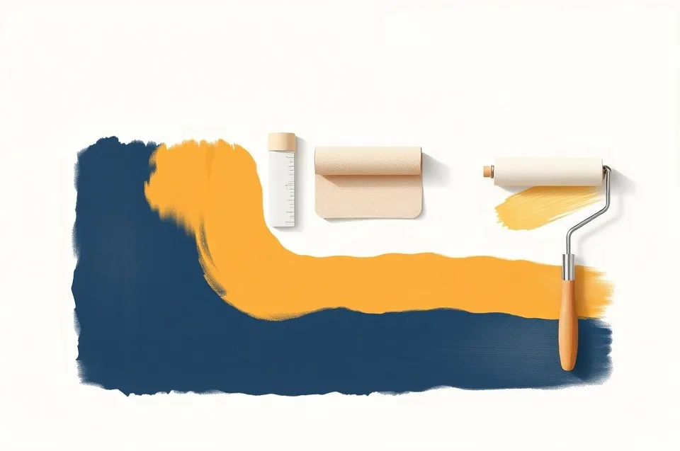 Outils de peinture disposés dans l'ordre des étapes du chantier
