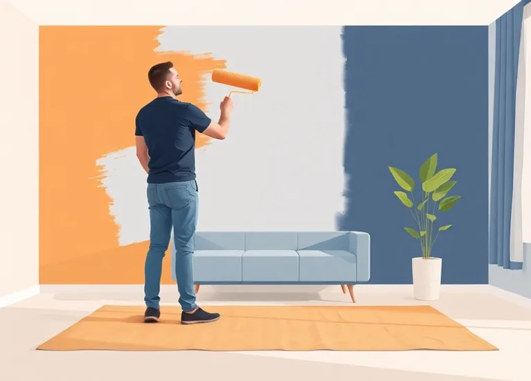 Peintre appliquant la peinture au rouleau sur un mur de salon