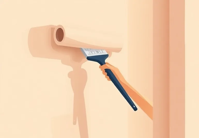 Pose de papier peint, rouleau et brosse à maroufler